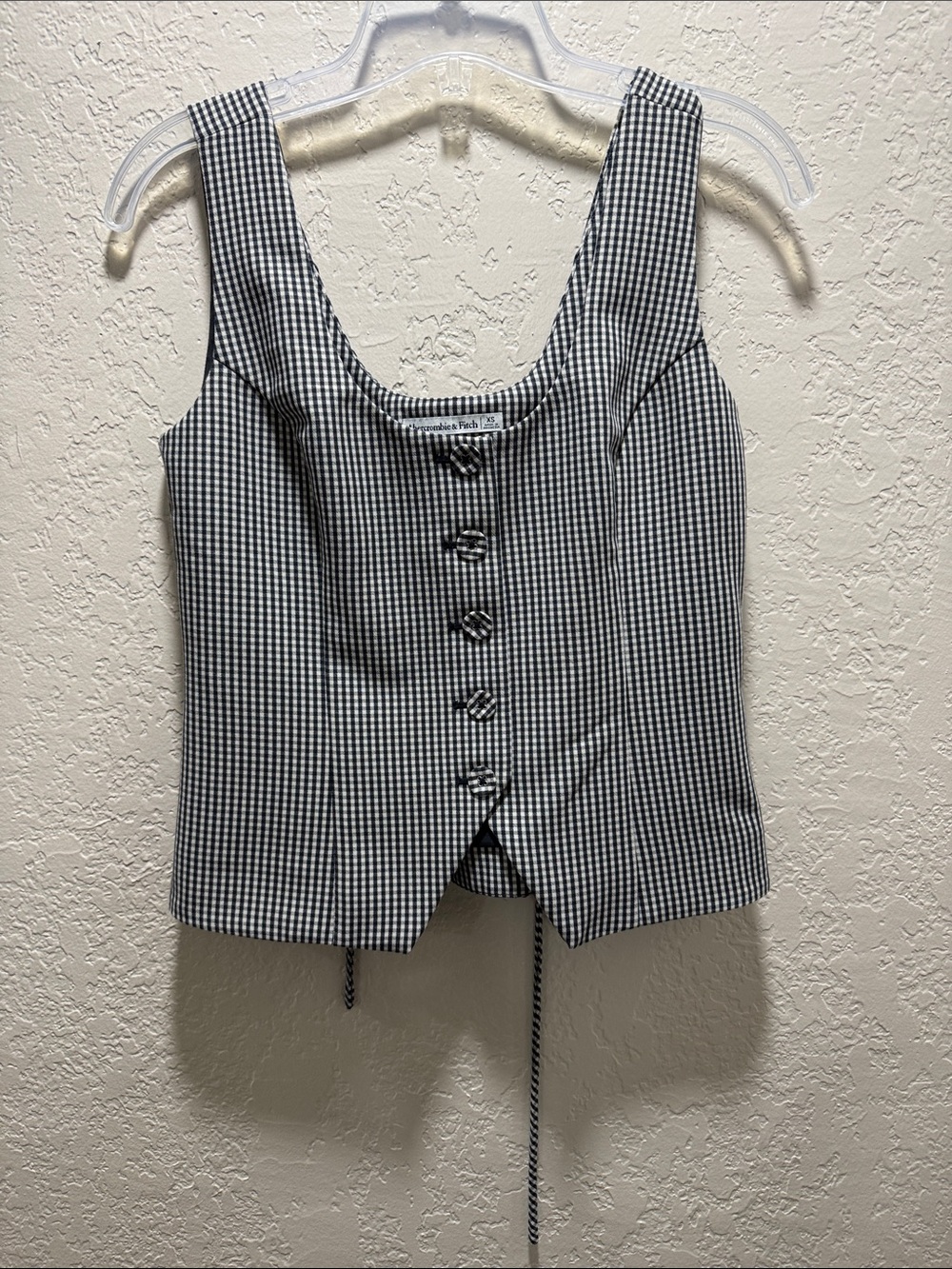 Abercrombie & Fitch XS Gingham Corset Vest Top Lace-Up Back Black White